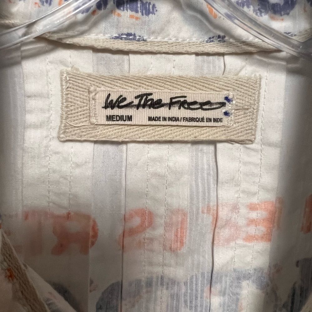 Free People White Sleeveless Button-Up Top with Blue & Yellow Graphic - Picture 8 of 8